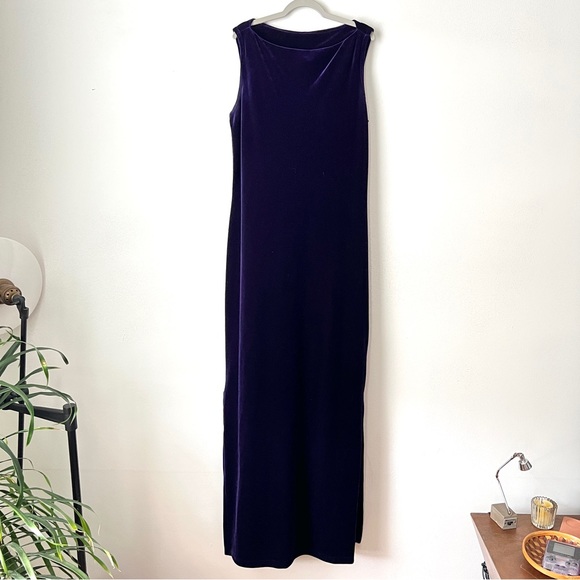 Gorgeous velvet velour Deep Purple Moda International Maxi Dress - Picture 1 of 6